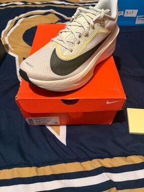 Nike Light Gray and Black Running Shoe with Yellow Trim new in box